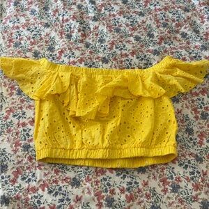 Nasty Gal Yellow Eyelet Ruffle Top